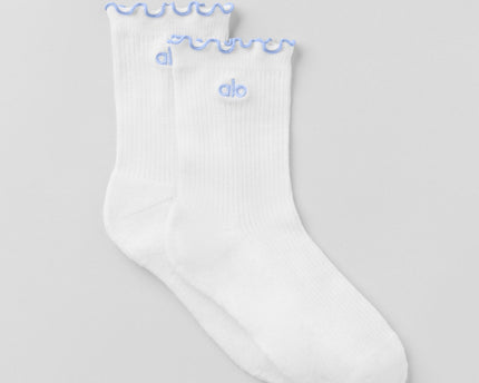Women's Lettuce Edge Sock - White/Light Provence Blue