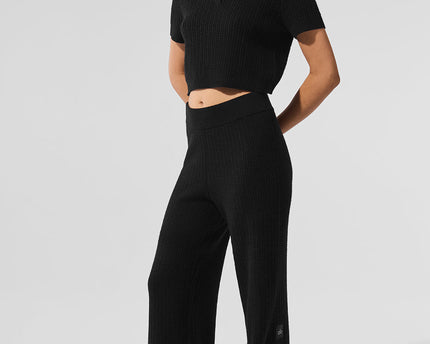 Cashmere Plush Waffle Polo Tee - Black