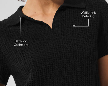 Cashmere Plush Waffle Polo Tee - Black
