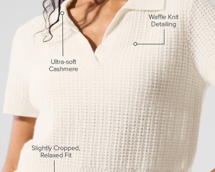 Cashmere Plush Waffle Polo Tee - Ivory