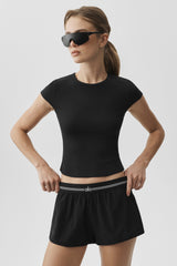 Ribbed Modal Cap Sleeve Top - Black