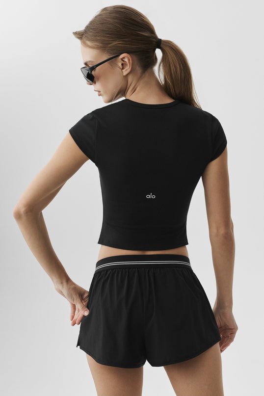 Ribbed Modal Cap Sleeve Top - Black