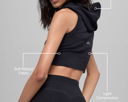 Seamless Two Tone Rib Hooded Vest - Black