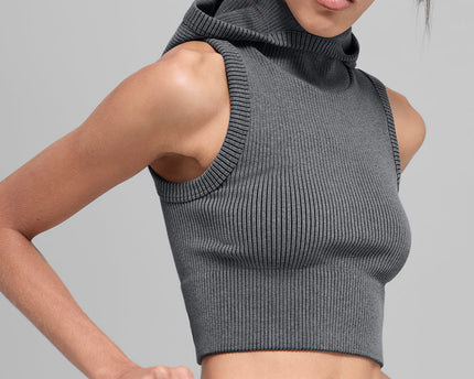 Seamless Two Tone Rib Hooded Vest - Dark Misty Grey Heather