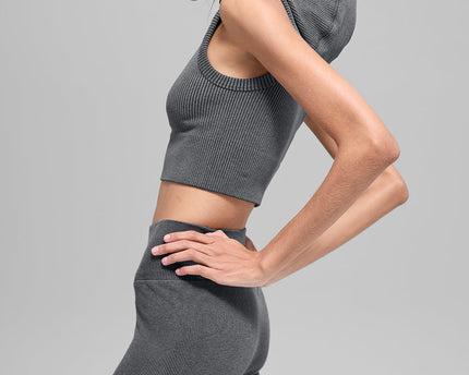 Seamless Two Tone Rib Hooded Vest - Dark Misty Grey Heather