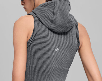 Seamless Two Tone Rib Hooded Vest - Dark Misty Grey Heather