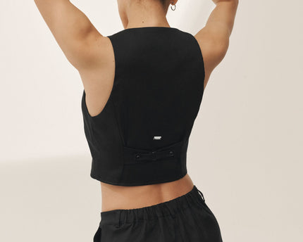 Linen Blend Riviera Vest - Black