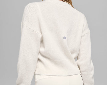 Wool Cashmere Cropped New Class Crewneck Sweater - Ivory