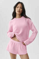 Wool Cashmere Ribbed Noble Crewneck Sweater - Pink Marshmallow