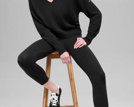 Wool Cashmere Cropped New Class V-Neck Sweater - Black