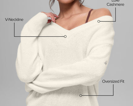 Wool Cashmere New Class Oversized V-Neck Sweater - Ivory
