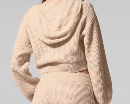 Cashmere Plush Waffle Full Zip Hoodie - Macadamia Blush