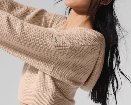 Cashmere Plush Waffle Full Zip Hoodie - Macadamia Blush