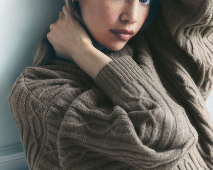 Cable Knit Winter Bliss Hoodie - Light Cocoa