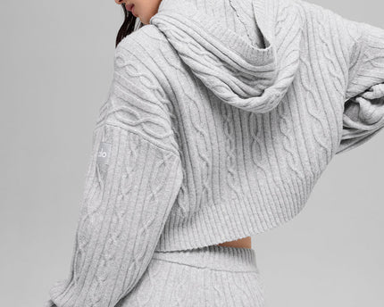 Cable Knit Winter Bliss Hoodie - Athletic Heather Grey