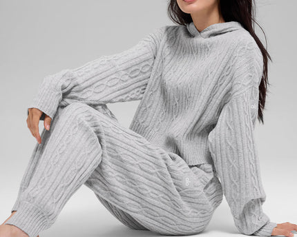 Cable Knit Winter Bliss Hoodie - Athletic Heather Grey