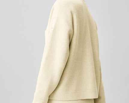 Tennis Club Sweater Knit Cardigan - Oatmeal/White