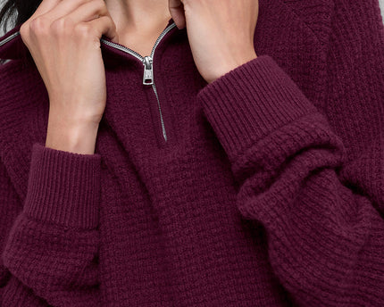 Cashmere Plush Waffle 1/4 Zip Pullover - Burgundy
