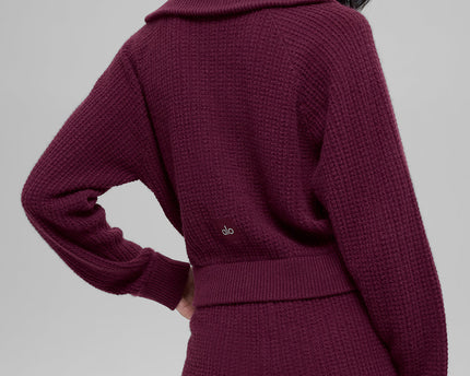 Cashmere Plush Waffle 1/4 Zip Pullover - Burgundy