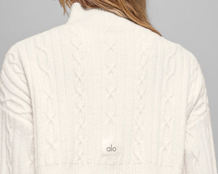 Cable Knit Cropped Winter Bliss Turtleneck Long Sleeve - Ivory