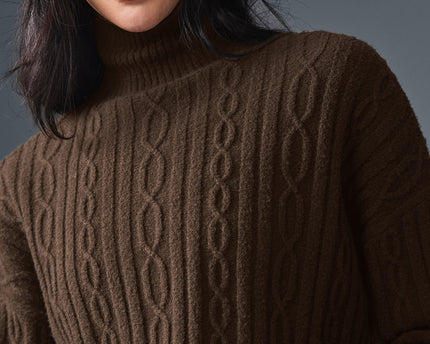 Cable Knit Cropped Winter Bliss Turtleneck Long Sleeve - Espresso