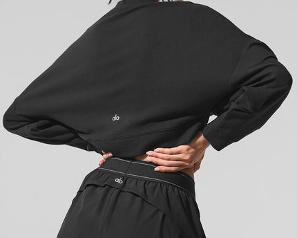 Cropped Sway Crew Neck Pullover - Black