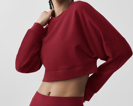 Cropped Sway Crew Neck Pullover - Summer Romance Red