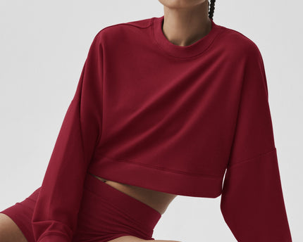 Cropped Sway Crew Neck Pullover - Summer Romance Red