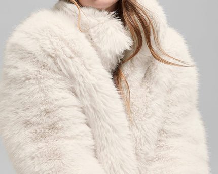 Opulent Faux Fur Cropped Jacket - Ivory
