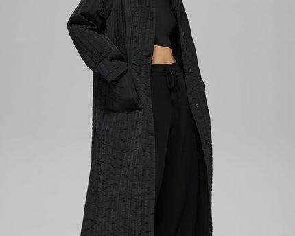 Quilted Skyline Long Coat - Black