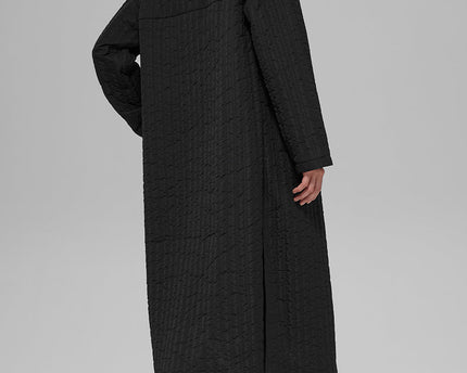 Quilted Skyline Long Coat - Black