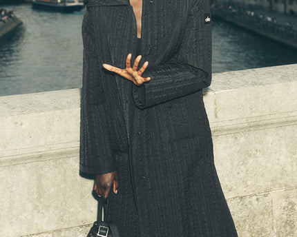 Quilted Skyline Long Coat - Black
