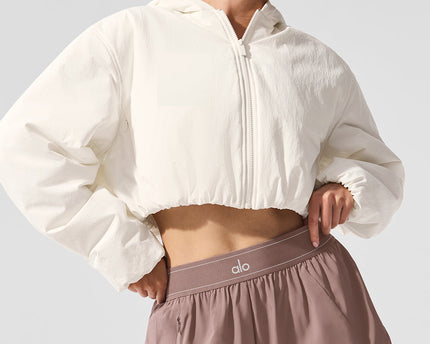 Cropped Mountain Peak Full-Zip Hoodie - Ivory