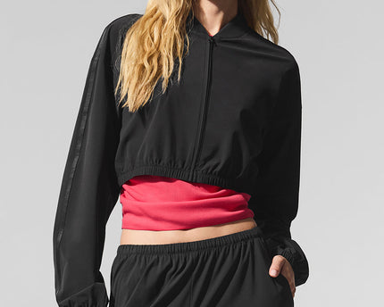 Cropped Breezy Full-Zip Cover Up - Black