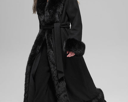 Faux Fur Trimmed Longline Coat - Black