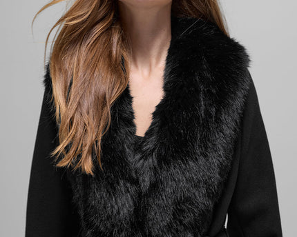 Faux Fur Trimmed Longline Coat - Black