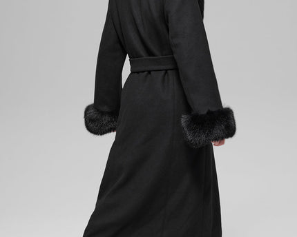 Faux Fur Trimmed Longline Coat - Black