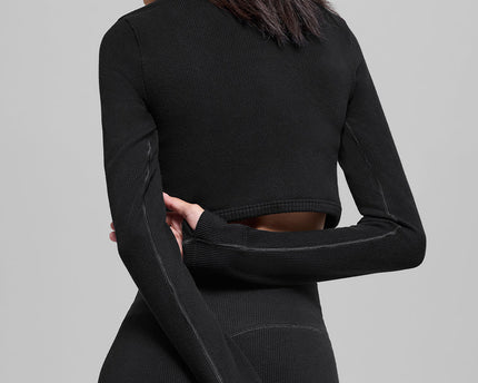 Seamless Two Tone Rib Jacket - Black