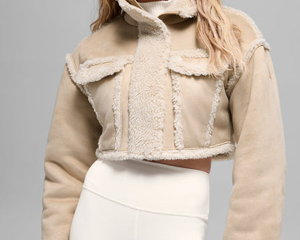 Faux Shearling Snowfall Cropped Jacket - Woodland Tan