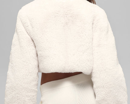 Faux Fur Chic Cropped Jacket - Ivory