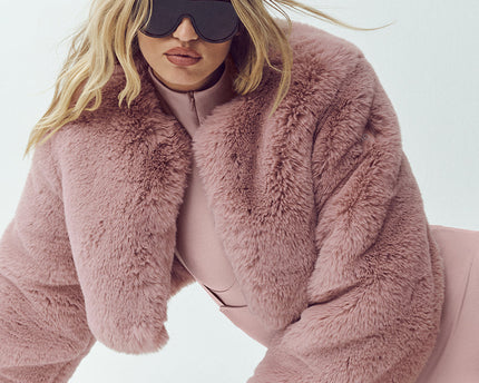 Faux Fur Chic Cropped Jacket - Pink Champagne