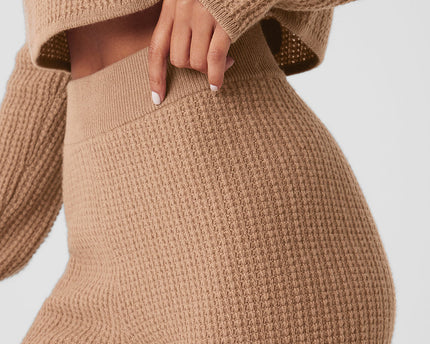 Cashmere High-Waist Plush Waffle Pant - Toasted Almond