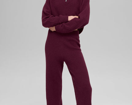 Cashmere High-Waist Plush Waffle Pant - Burgundy