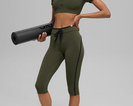 Airbrush High-Waist Race Pace Capri - Green Olive/Black