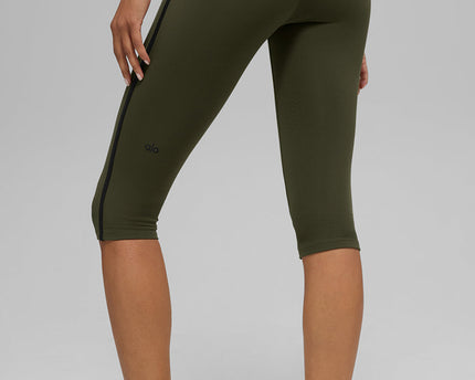 Airbrush High-Waist Race Pace Capri - Green Olive/Black
