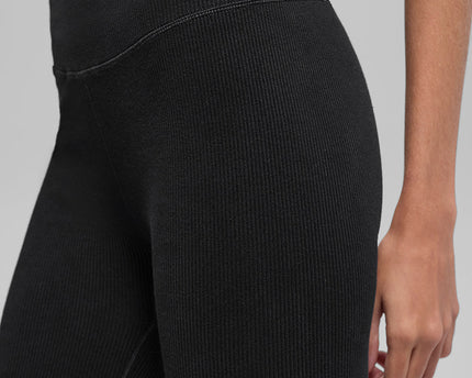Seamless High-Waist Two Tone Rib Legging - Black