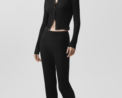 Sweater High-Waist Sunlit Straight Leg Pant - Black