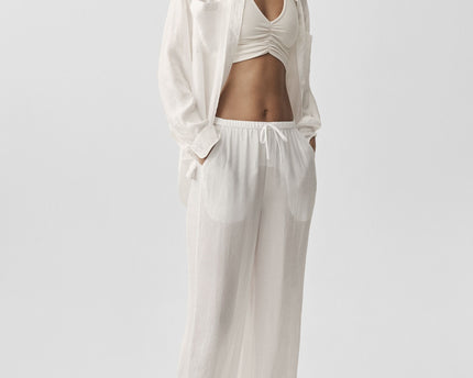 Semi-Sheer Golden Hour High-Waist Straight Leg Pant - Ivory