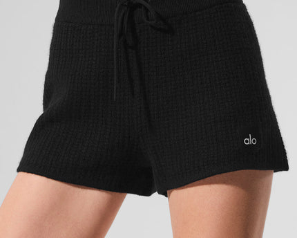 Cashmere High-Waist Plush Waffle Short - Black
