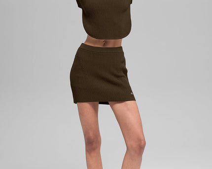 Denim Knit High-Waist Skirt - Espresso/Black